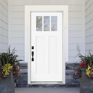 36 in. x 80 in. Legacy Series 3 Lite Clear Glass Right-Hand Inswing Primed Fiberglass Prehung Front Door