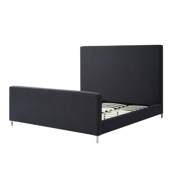 Inspired Home Stefania Grey Charcoal Linen Upholstered Platform Queen Bed