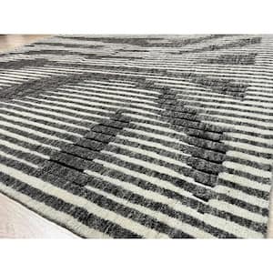 White/Gray 10 ft. x 14 ft. Hand-Knotted Wool Modern High-Low Area Rug