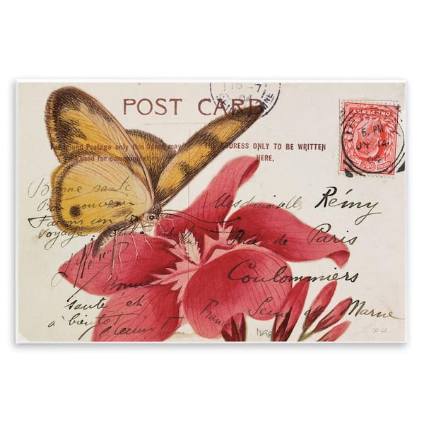Stupell Industries Antique Postcard and Butterfly by Deborah Revell Unframed Animal Graphic Art Print 10 in. x 15 in.