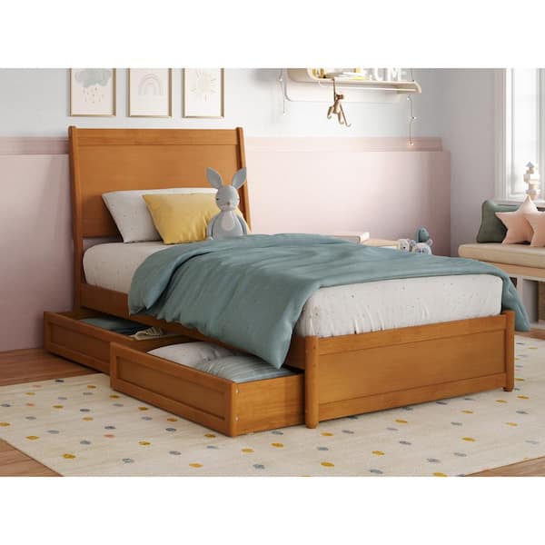 AFI Casanova Light Toffee Natural Bronze Solid Wood Frame Twin Platform Bed with Panel Footboard and Storage Drawers