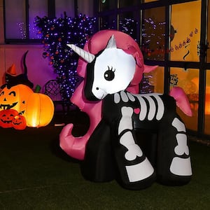 5.5 ft. Inflatable Skeleton Unicorn Halloween Decoration with Built-in LED-Lights