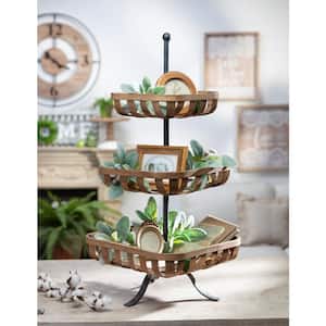 28.50 in. H Brown 3-Tier Bamboo and Metal Tobacco Basket Tray