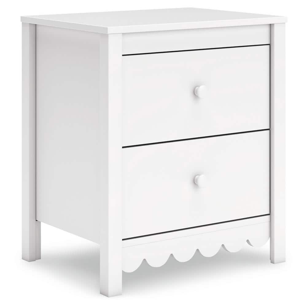 White Transitional 2-Drawer Scalloped Nightstand