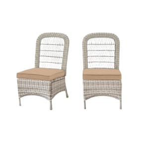 Beacon Park Gray Wicker Outdoor Patio Armless Dining Chair with Sunbrella Beige Tan Cushions (2-Pack)