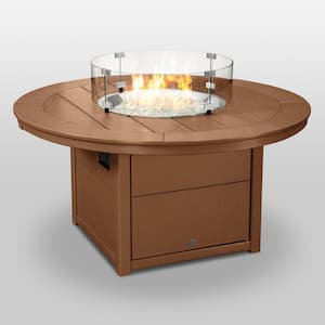 Teak Square 48 in. Plastic Propane Outdoor Patio Fire Pit Table