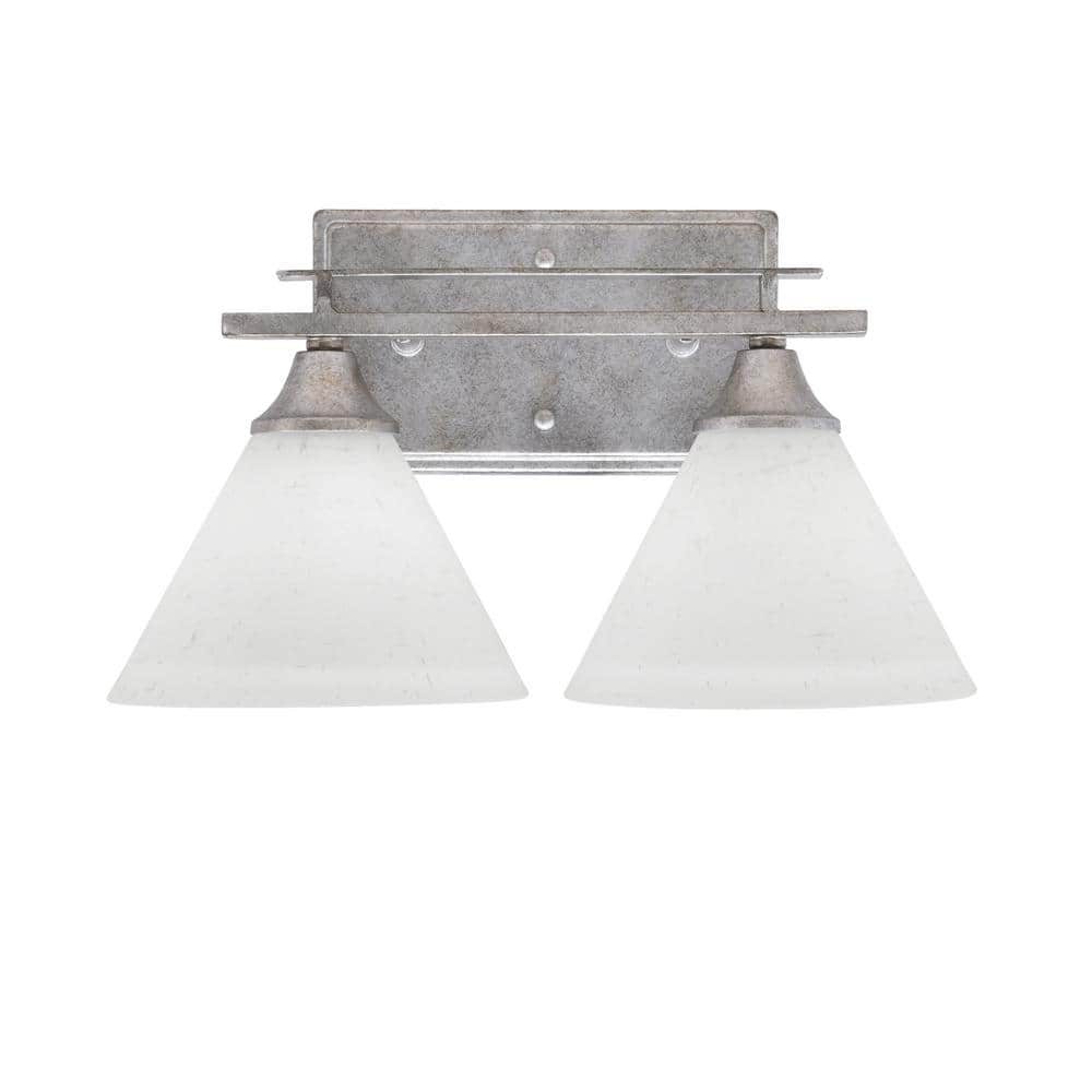 Ontario 14 in. 2-Light Vanity Light Aged Silver White Muslin Glass Shade