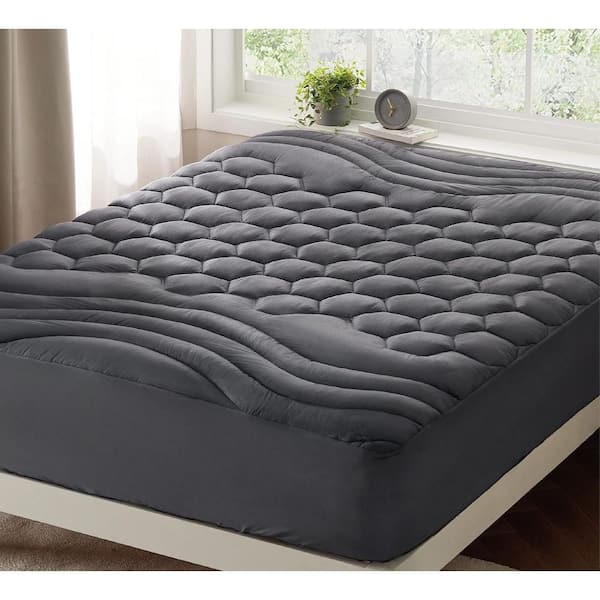 Grey King Size Polyester Mattress Pad Soft Cooling Mattress Cover Padded Mattress Protector