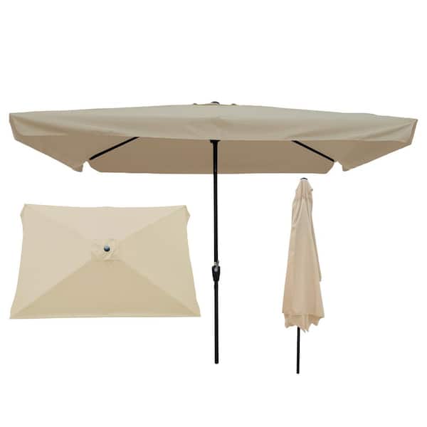 Maincraft 10 ft. x 6.5 ft. Aluminum Patio Outdoor Market Umbrella with Crank and Push Button Tilt in Tan