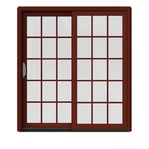 JELD-WEN 72 in. x 80 in. W-2500 Contemporary Red Clad Wood Left-Hand 15 Lite Sliding Patio Door w/Unfinished Interior