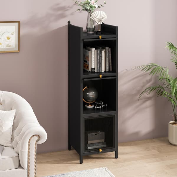 Unbranded Black 47 in. Glass Door Iron Storage Cabinet with 4-Tier Storage Accent Bookcase 3-tier Display Cabinet Bathroom Cabinet