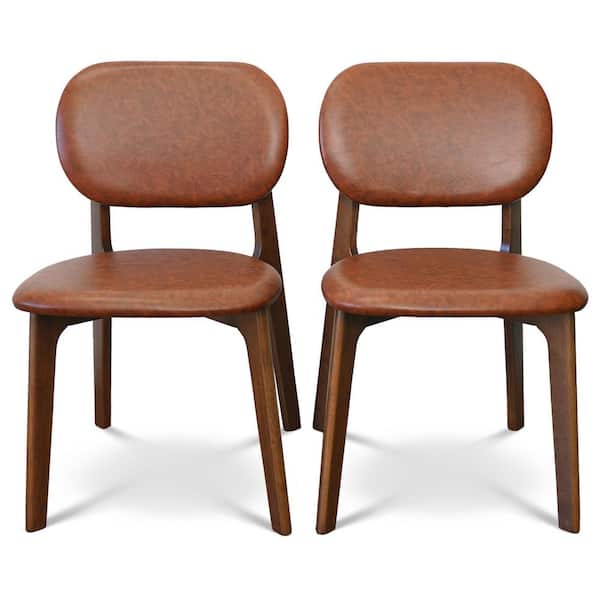 Ashcroft Furniture Co Plano Brown Vegan Leather Luxury Side Chair Set of 2