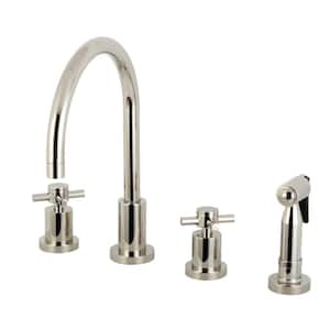 Concord 2-Handle Deck Mount Widespread Kitchen Faucets with Brass Sprayer in Polished Nickel