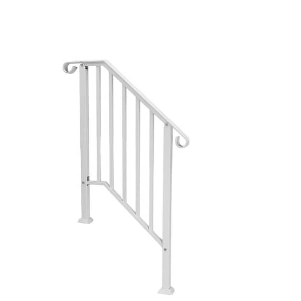 Wrought Iron Handrail for Outdoor Steps Fits 2 or 3 Steps with Installation Kit White Stair Railing Cable Railing System