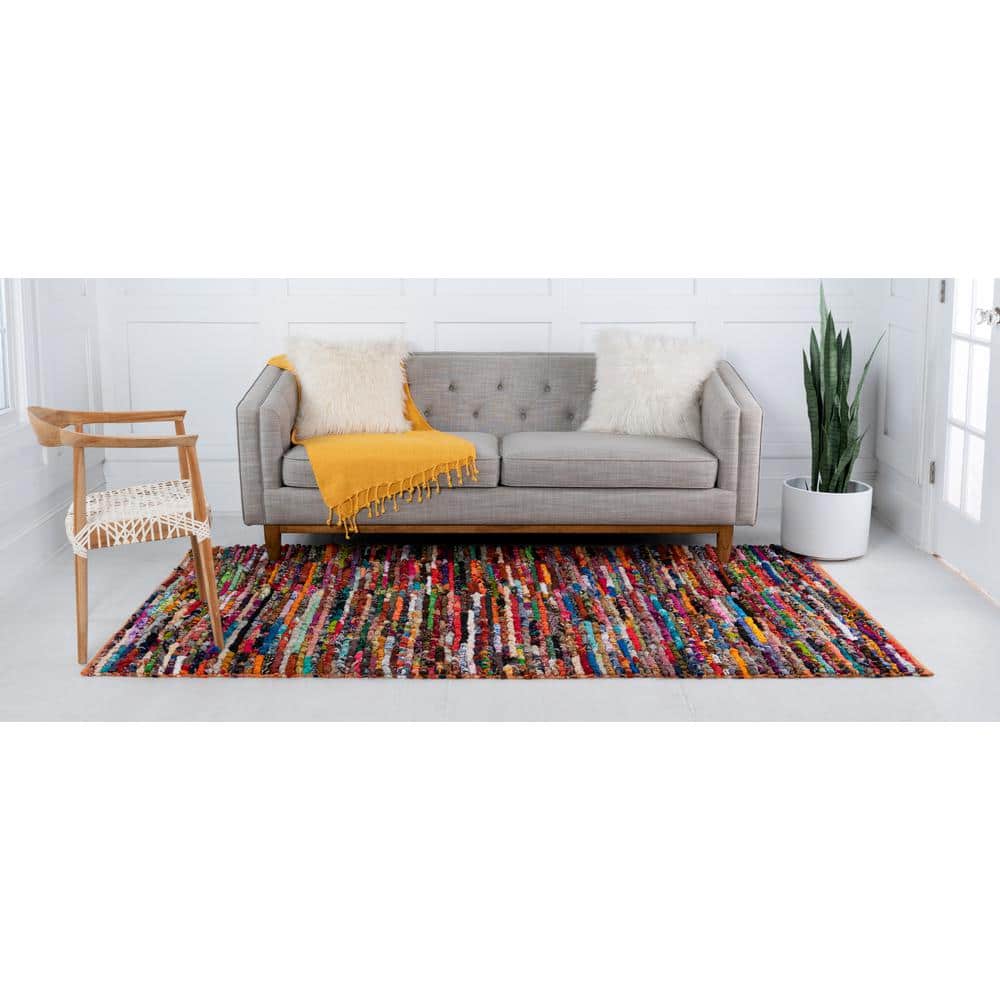 Handmade Blue and Multicolor Braided Cotton Rug, 8x10 ft