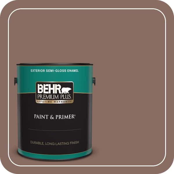 BEHR PREMIUM PLUS 1 gal. #N150-5 French Truffle Semi-Gloss Enamel Exterior Paint & Primer