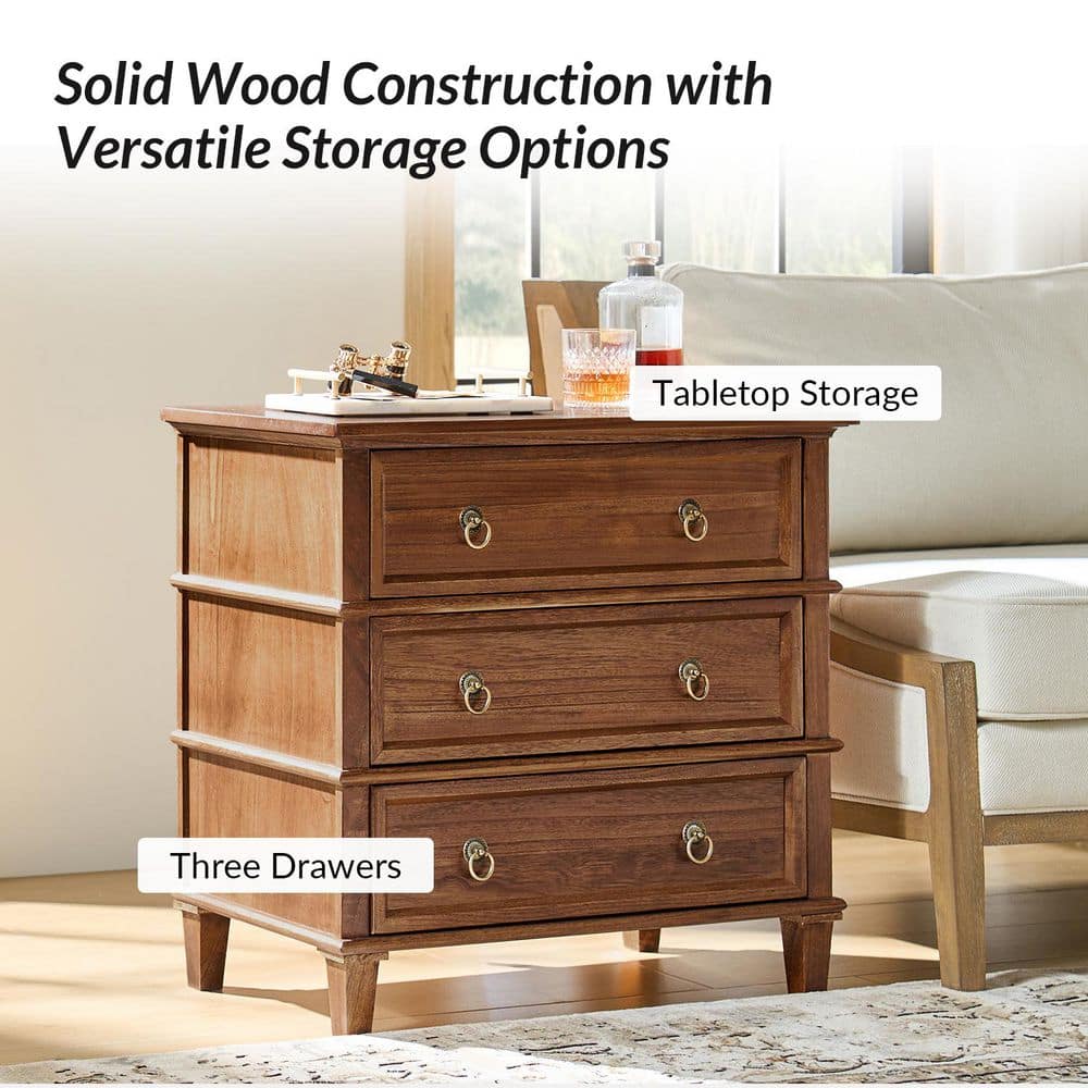 Olinto Cherry 3-Drawer 28 in. W Nightstand - thumbnail 3