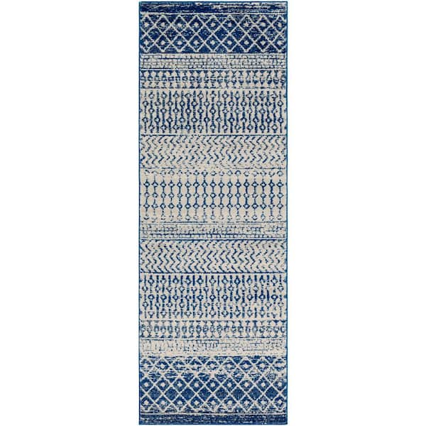 Alois Dark Blue/Grey 2 ft. 7 in. x 7 ft. 6 in. Runner Rug