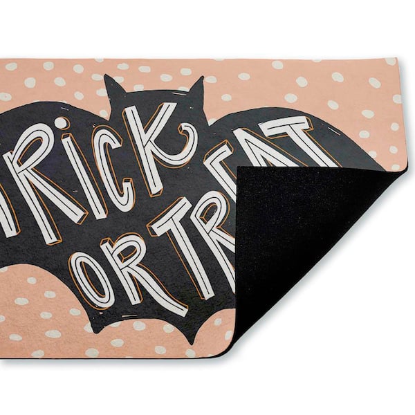 Trick or Treat Polka Dot Bat Black 18 in. x 30 in. Polyester Non-Slip Outdoor Door Mat