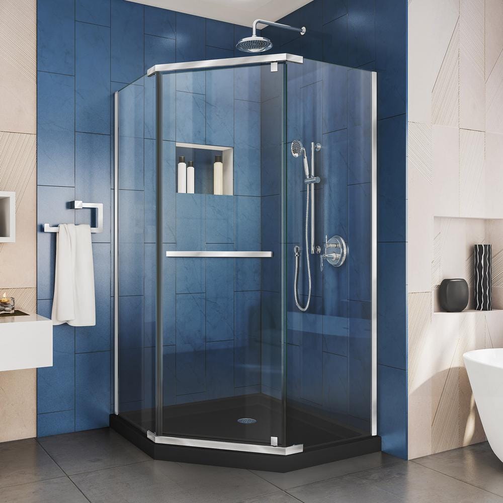 Prism 38 in. x 38 in. x 74.75 in. Semi-Frameless Pivot Neo-Angle Shower Enclosure in Chrome with Black Shower Base price history on PriceWatchPro