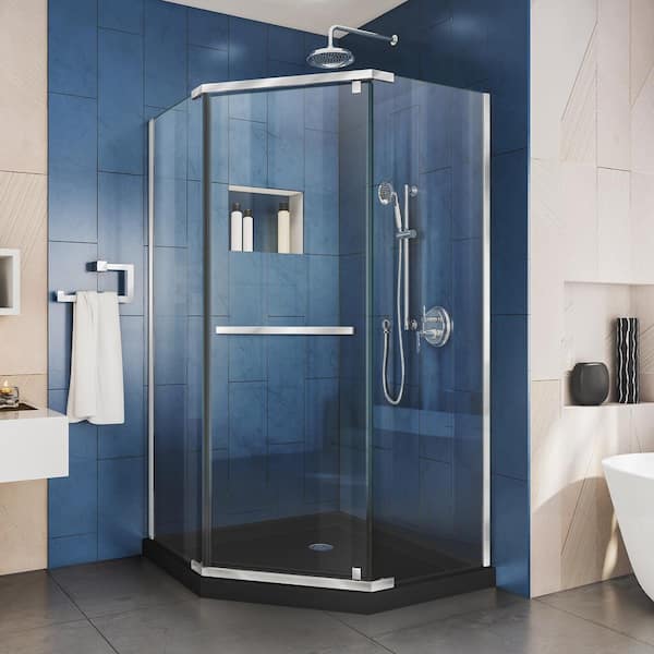 DreamLine Prism 40 in. x 40 in. x 74.75 in. Semi-Frameless Pivot Neo-Angle Shower Enclosure in Chrome with Black Shower Base