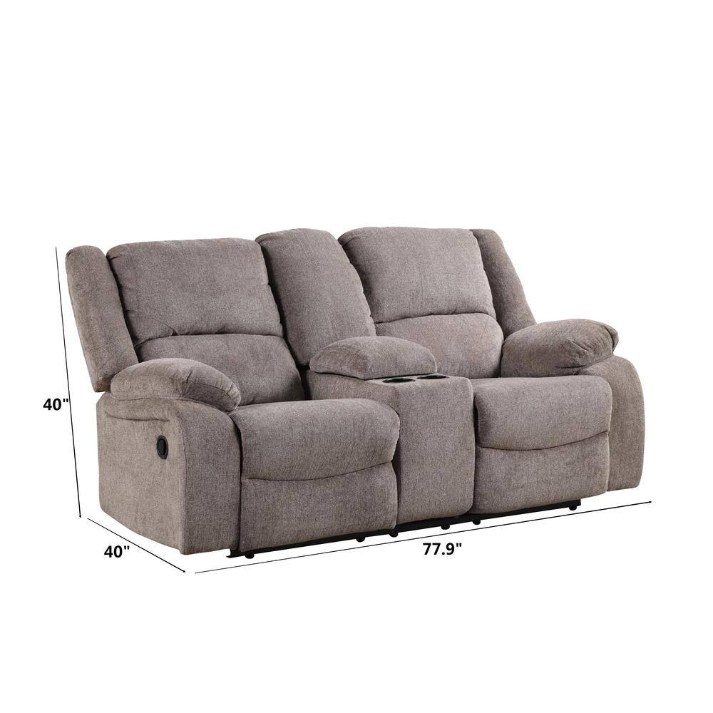 Gray Chenille Reclining Loveseat with Storage and Cup Holders