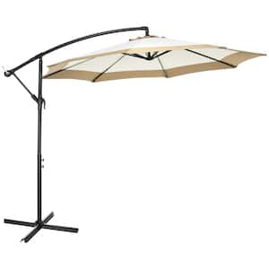 10 ft. x 10 ft. Steel Push-Up Patio Cantilever Umbrella with Crank and Cross Base for Deck in Tan