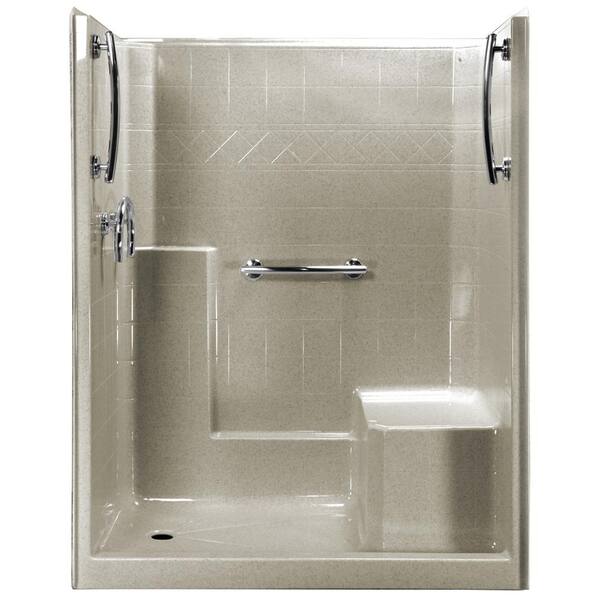 Ella 60 in. x 33 in. x 77 in. 1-Piece Low Threshold Shower Stall in Beach, Grab Bars, Right Hand Side Seat, Left Drain