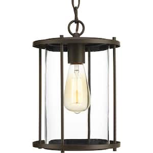 Gunther Collection 1-Light Antique Bronze Clear Glass Farmhouse Outdoor Hanging Lantern Light