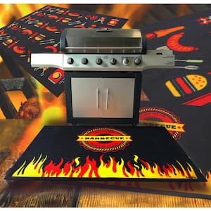 Doortex 39 in. x 48 in. Multi-Colored Flame Design Fire Retardant Rectangular Outdoor BBQ Mat