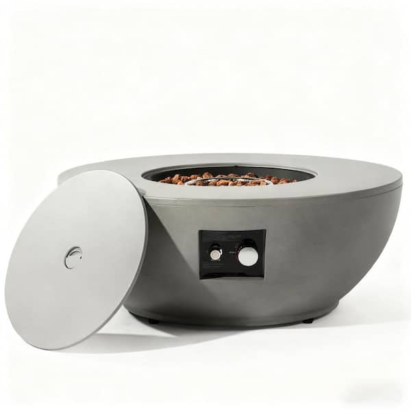 Patio Grey Round Steel Outdoor Fire Pit Table 15 in. Height with 50,000 BTU and Tank Holder