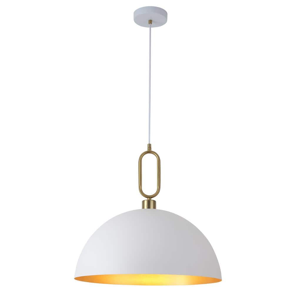 1-Light White and Gold Dome Hanging Pendant Light Chandelier with Metal Cover for Kitchen Island price history on PriceWatchPro