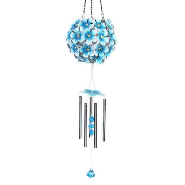 Exhart Solar Turquoise Hydrangea Metal Wind Chimes