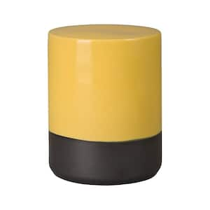 2-Tone 18.5 in. H Semi Glossy Glaze Mustard Yellow Round Ceramic Garden Stool