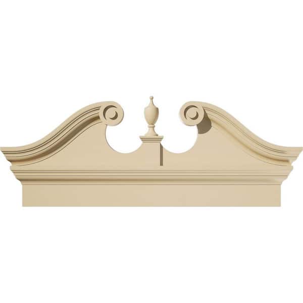 Ekena Millwork 38 in. W x 16-3/8 in. H x 2-3/4 in. P Rams Head Signature Urethane Combination Pediment Urn Ships Unattached in Box Prim