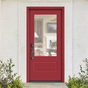 Performance Door System 36 in. x 80 in. VG 3/4-Lite Right-Hand Inswing Clear Red Smooth Fiberglass Prehung Front Door