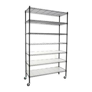 7-Tier Wire Shelving Unit, 2450 lbs. NSF Height Adjustable Metal Garage Storage Shelves with Wheels in Black