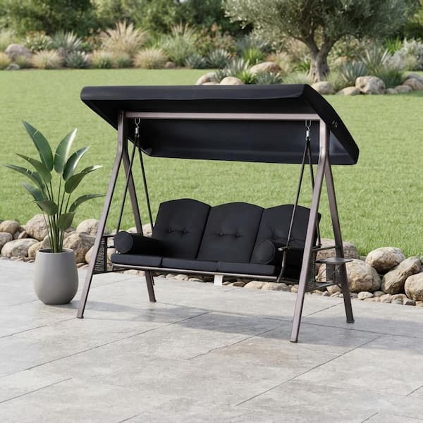 新品　KING COLUMBIA INTER CITY SWING Ama pear Black 3-Person Metal Patio Swing Chair, Porch Swing with