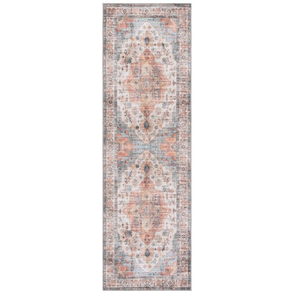 Arizona 3 ft. x 8 ft. Light Brown/Rust Distressed Medallion Abstract Washable Runner Rug