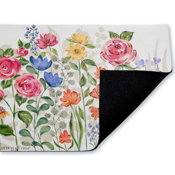 Springtime Wildflower Blossoms Multi-Colored 18 in. x 30 in. Polyester Non-Slip Outdoor Door Mat