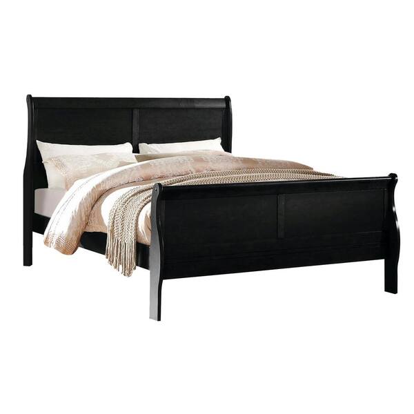 Benjara Modern Style Black Elegant, White Sleigh Bed Queen Size