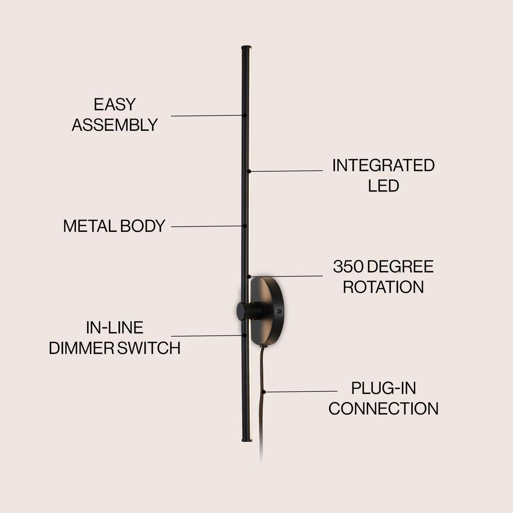 Anton 27.25" Black Iron Minimalist Dimmable Plug-In Sconce