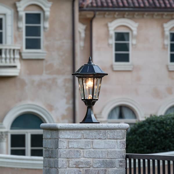 Windsor Bulb 1-Light LED Black Outdoor Solar Aluminum Weather Resistant Post-Light with Fitter, Pier and Wall Mount