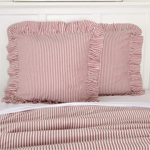 Farmhouse Ticking Red Fabric Euro Sham