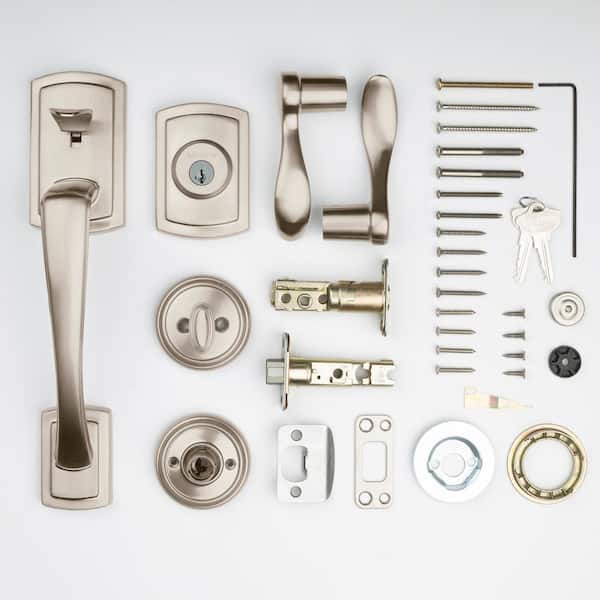 Baldwin      Prestige Nautica Single Cylinder Satin Nickel Exterior Door Handleset with Tobin Door Lever Featuring SmartKey Security