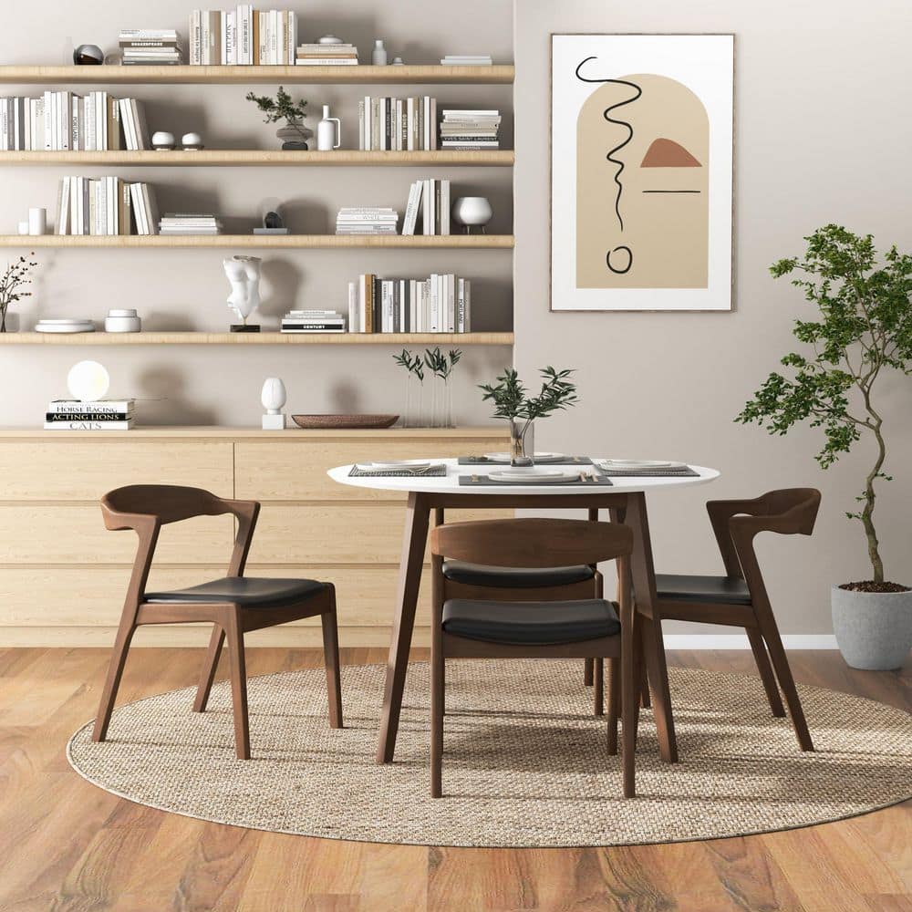 Noble House Nora Black Faux Leather Dining Side Chair with Solid
