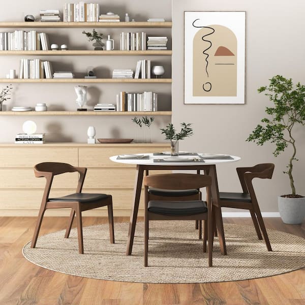 Nora Black Faux Leather Dining Side Chair with Solid Wood Legs, (Set of 2)