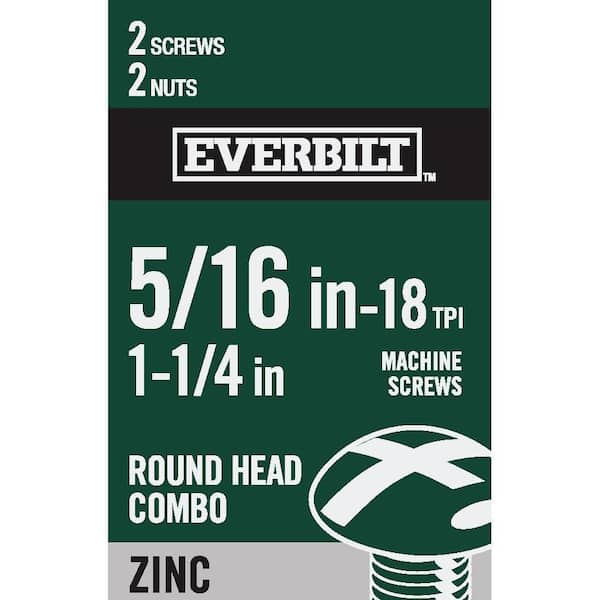 Everbilt 5/16 in.-18 x 1-1/4 in. Combo Round Head Zinc Plated Machine Screw (2-Pack)