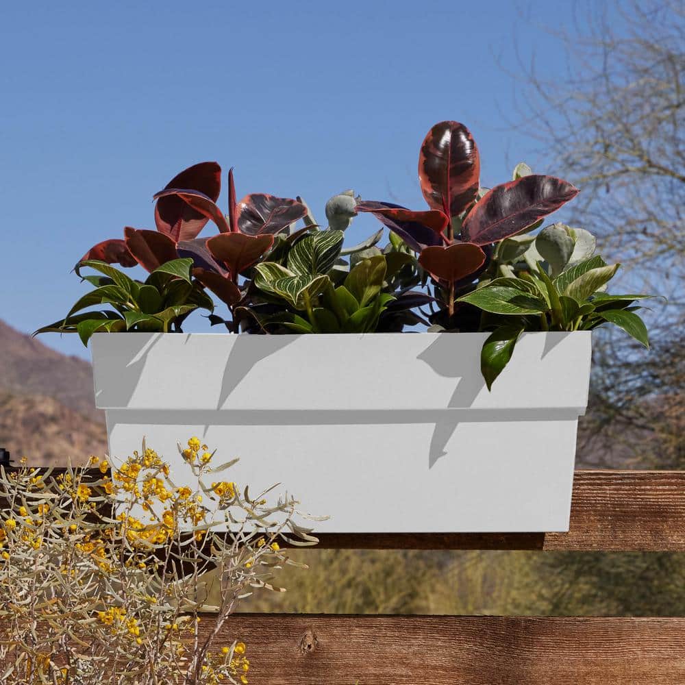 White Recycled Plastic Rectangular Deck Rail Planter