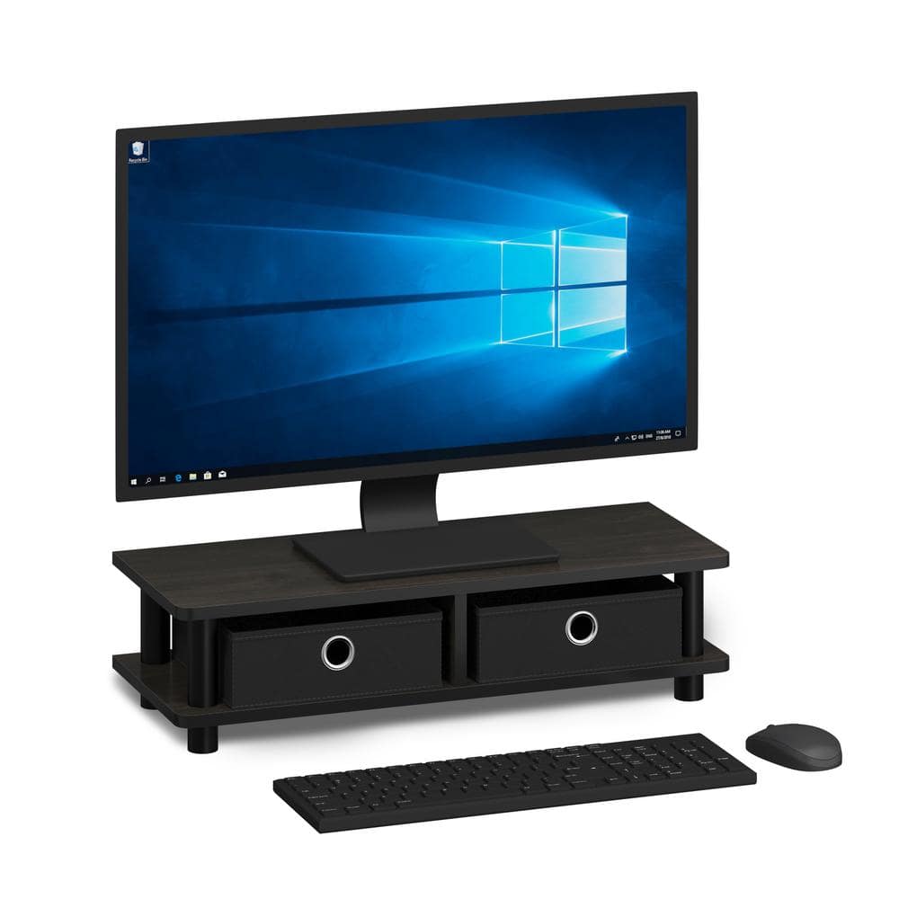 Espresso and Black Wood Monitor Stand with Storage Bins